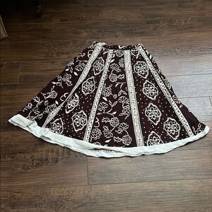 Cotton Floral A-Line Skirt in Brown and White by Coldwater Creek, Sz. Small